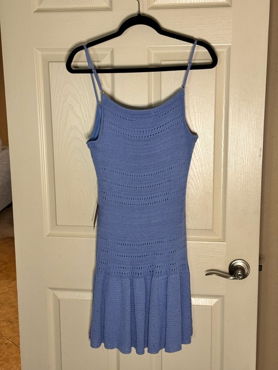 Lulu's Light Periwinkle Knit Spaghetti-Strap Mini Dress - Picture 2 of 3